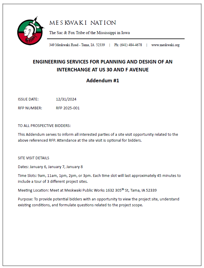 Addendum: Engineering Services for Planning and Design of an Interchange at US 30 and F Avenue
