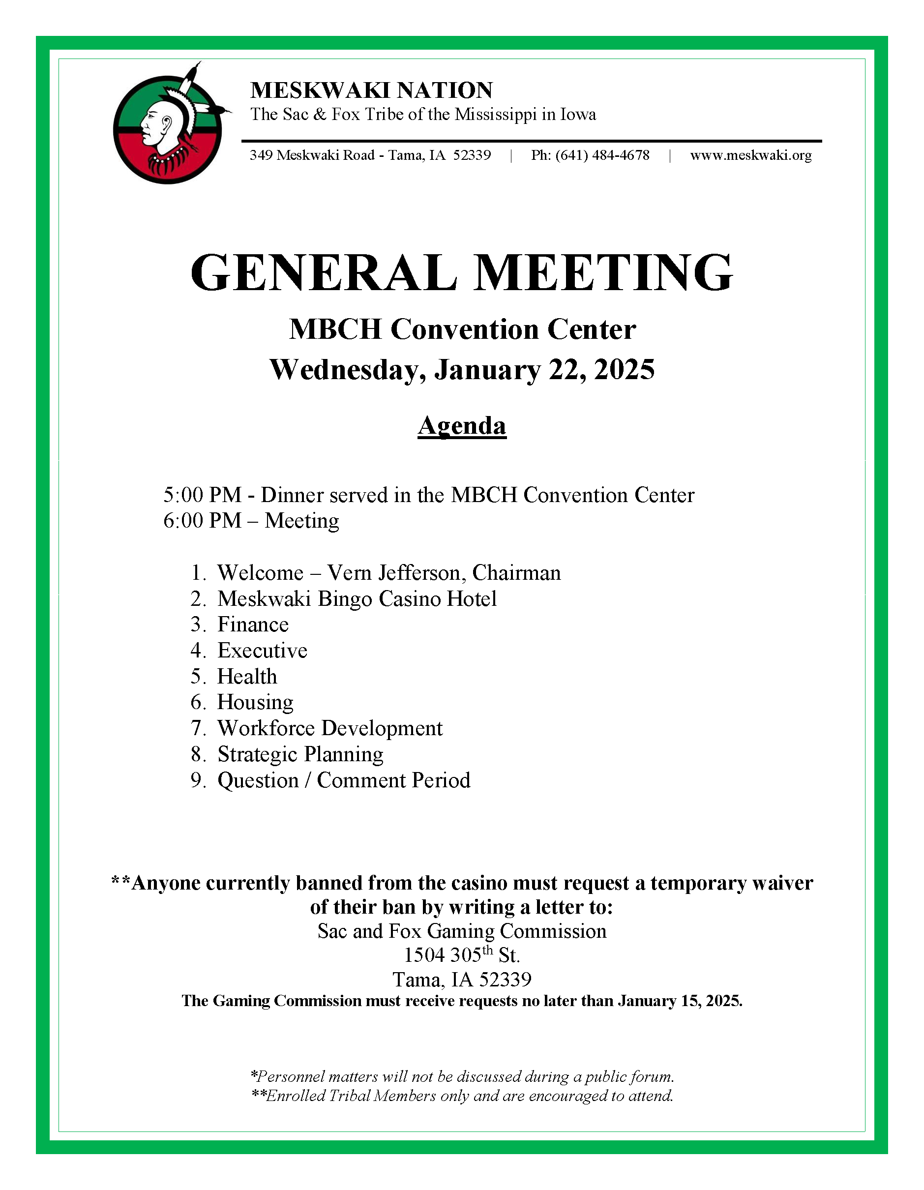 General Meeting to be held January 22, 2025
