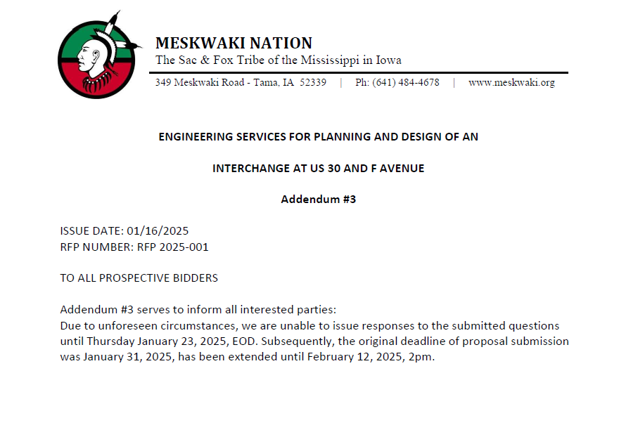 Addendum Added for Engineering Services related to Interchange at US 30 and F Ave Questions Answered on 1.23.25