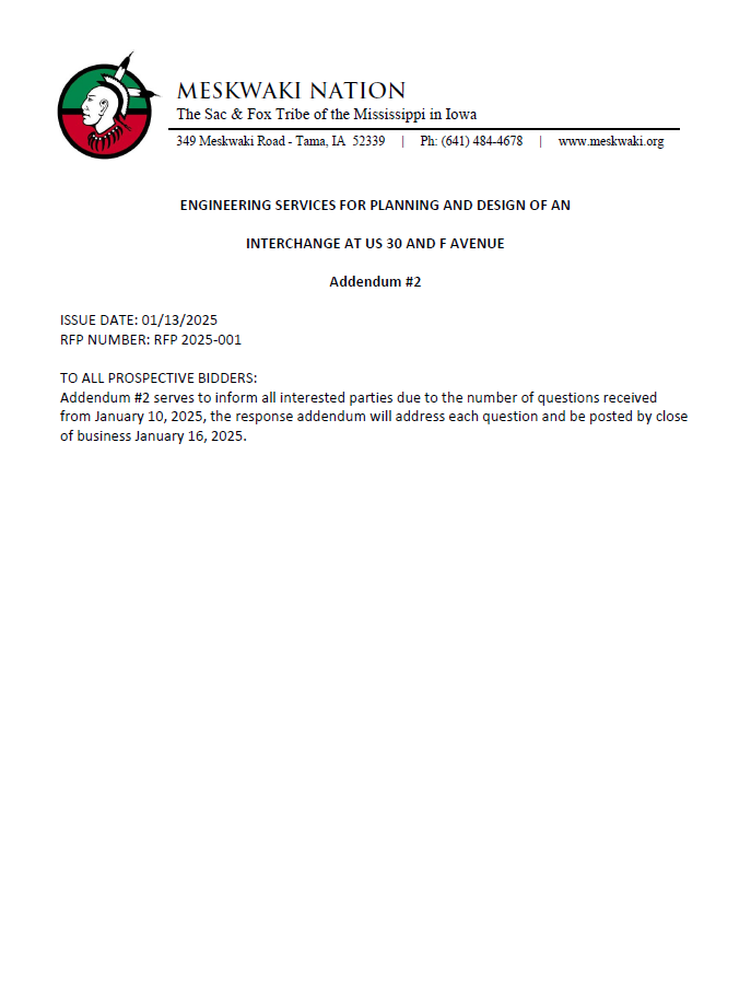 RFP: Engineering Services Addendum #2 for Planning and Design of Interchange at 30 and F Ave