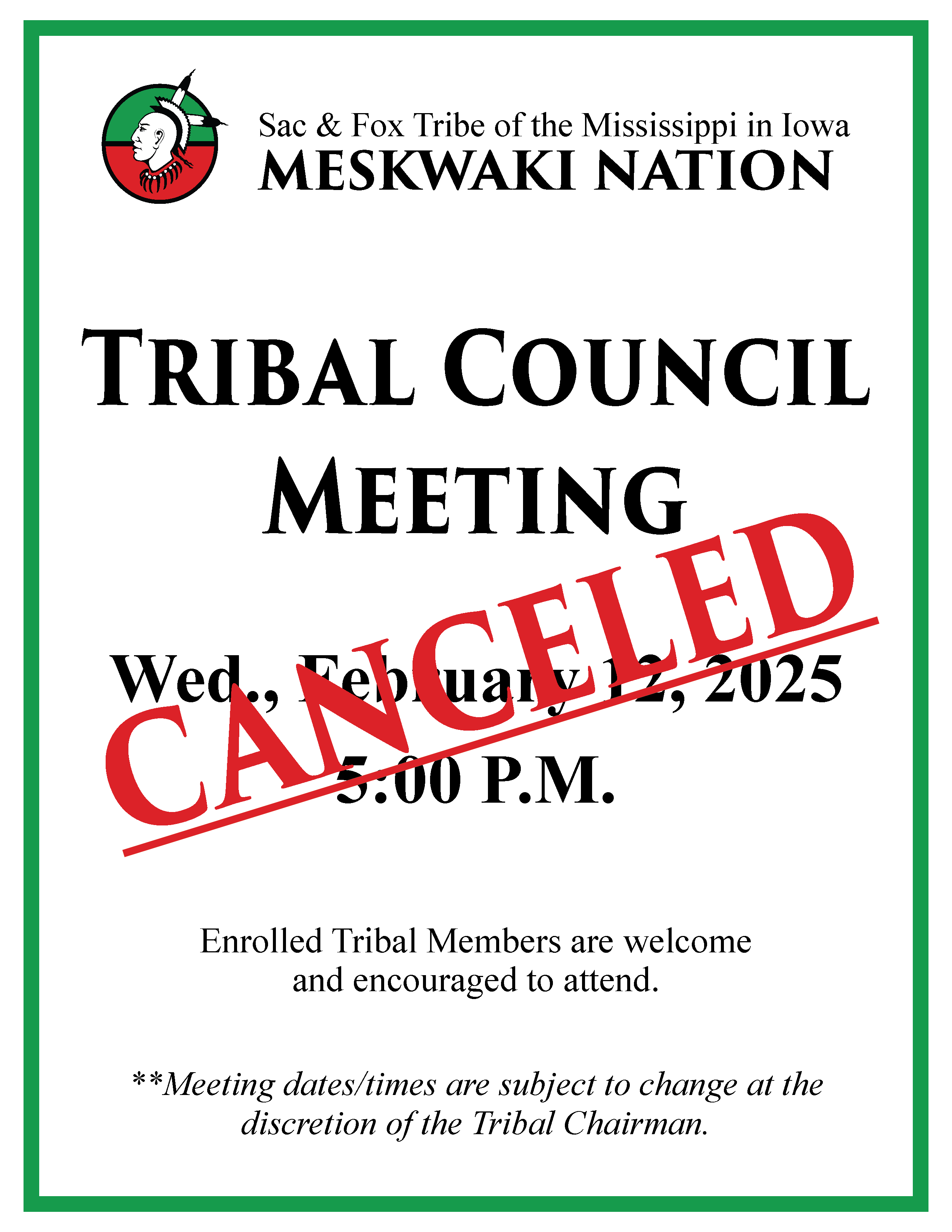 Canceled – Tribal Council Meeting
