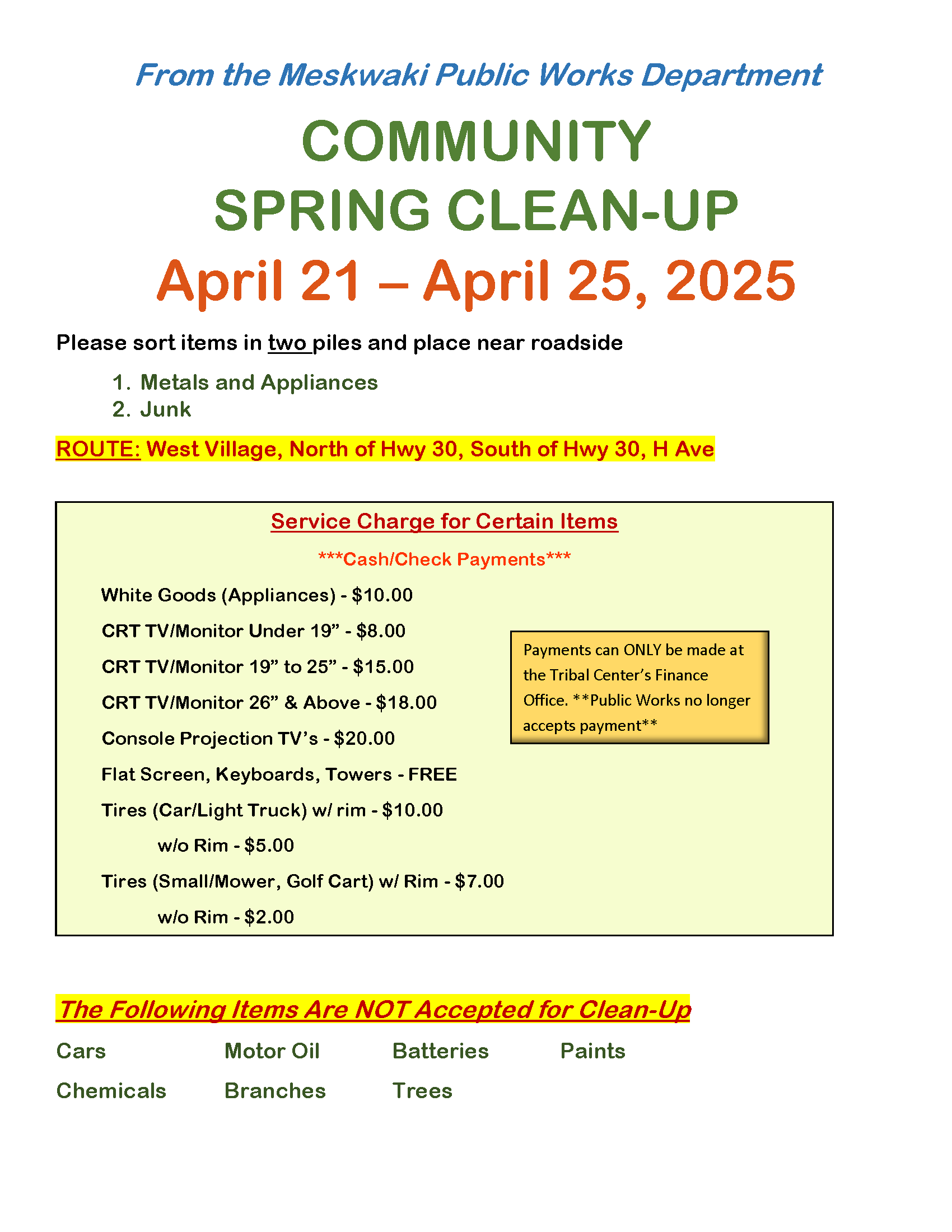 Public Works Community Spring CleanUp to be held April 2125, 2025