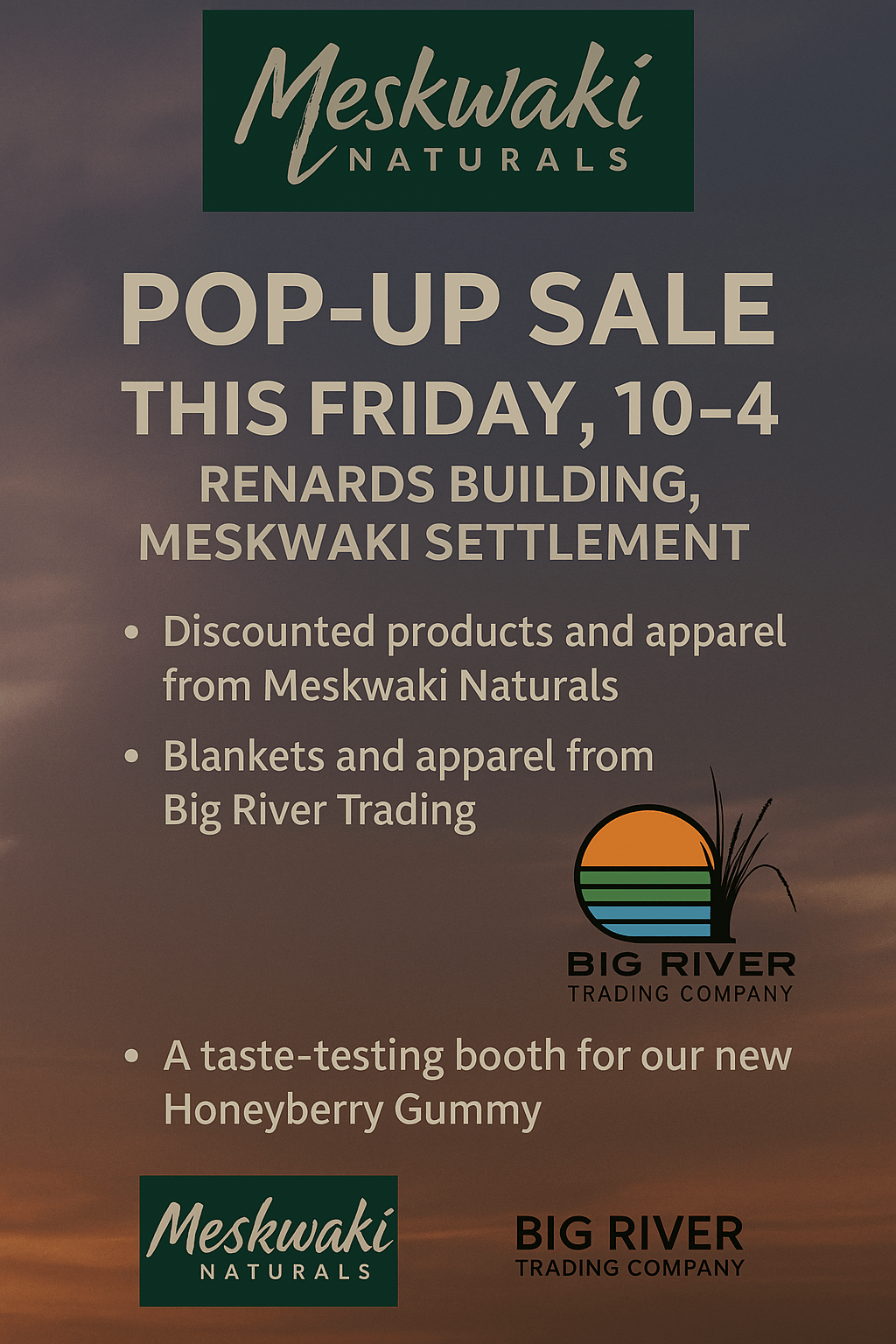 Meskwaki Naturals & Big River Trading Co Pop-Up Sale on May 30