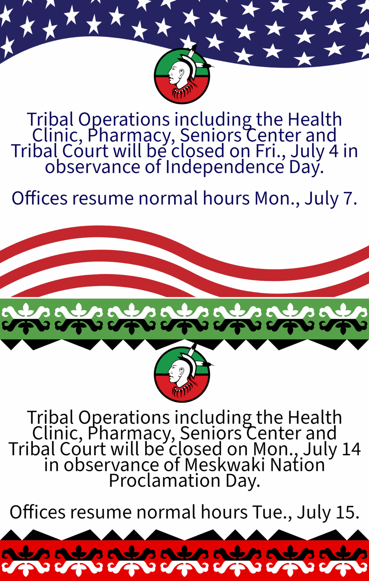 Upcoming Meskwaki Tribal Operation Closures