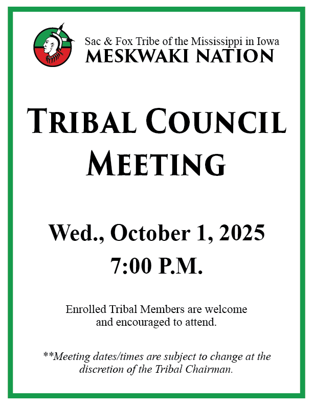 Tribal Council Meeting to be held October 1, 2025