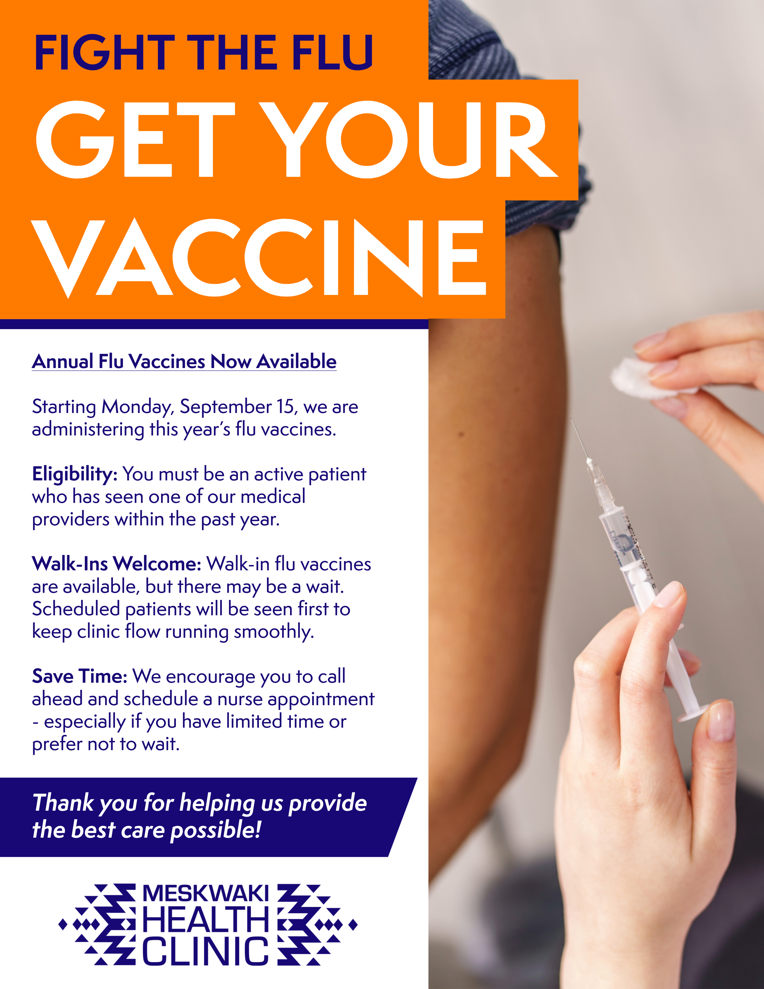 Annual Flu Vaccines Now Available at the Meskwaki Health Clinic