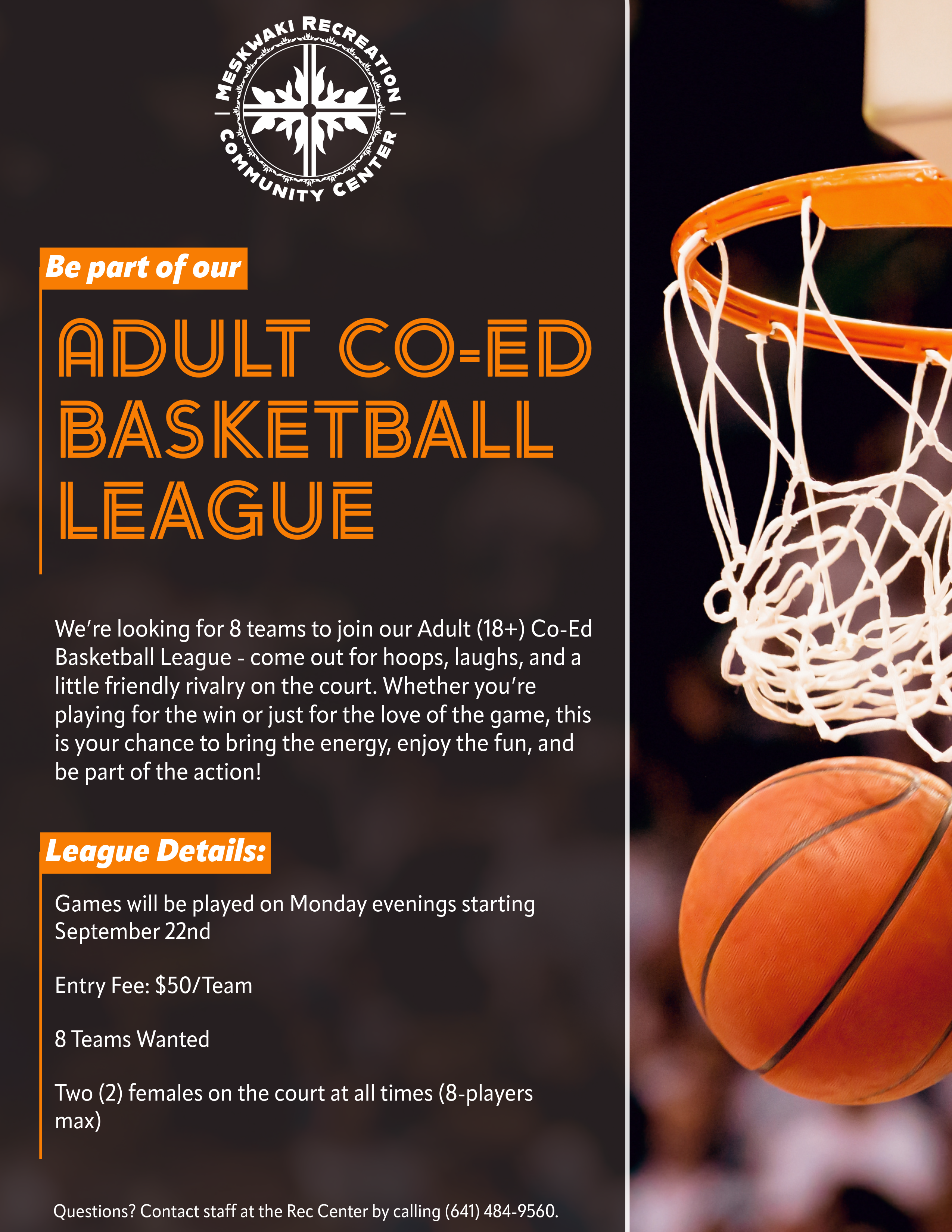MRCC to start Adult (18+) Co-Ed Basketball League – September 22