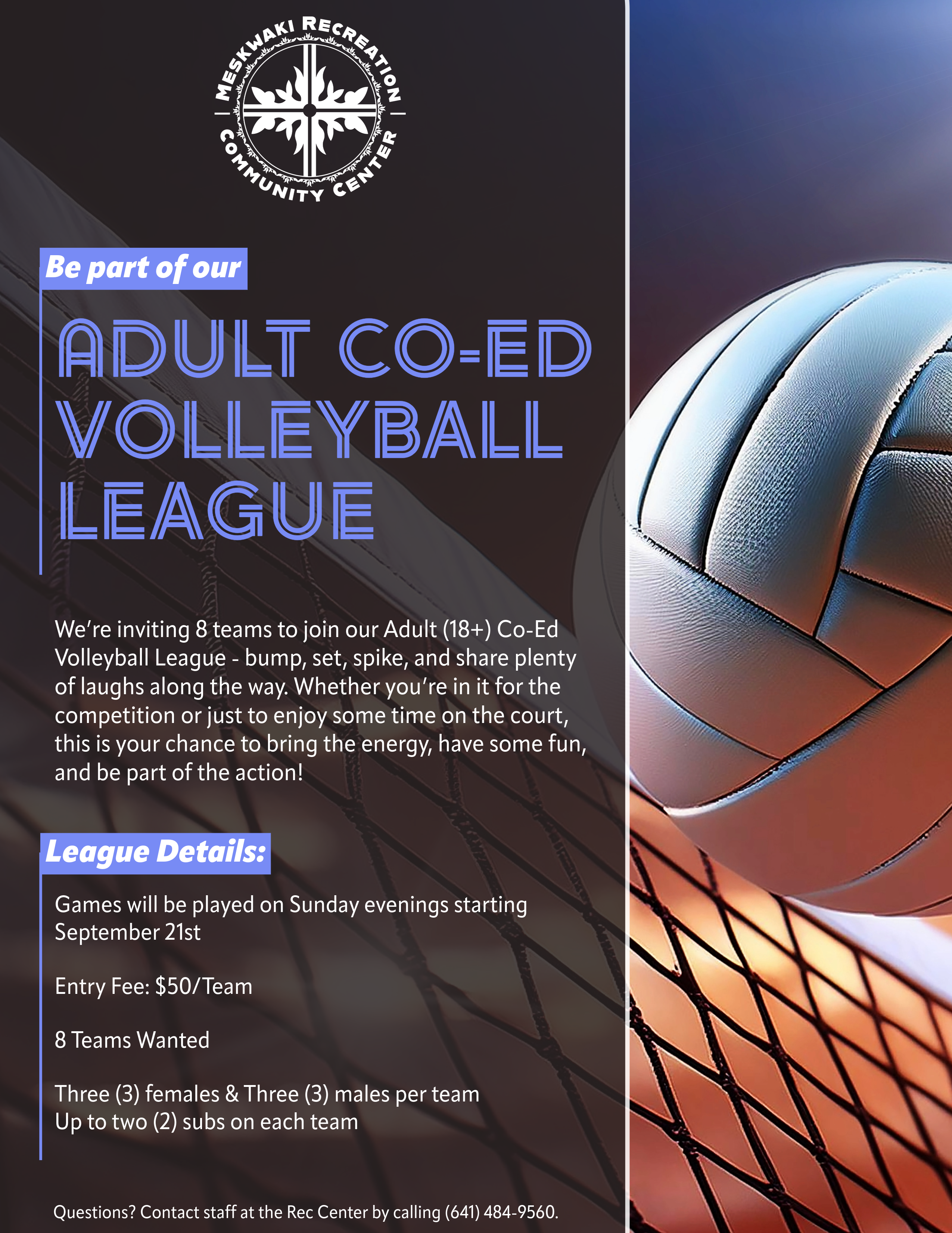 MRCC to start Adult (18+) Co-Ed Volleyball League – September 21
