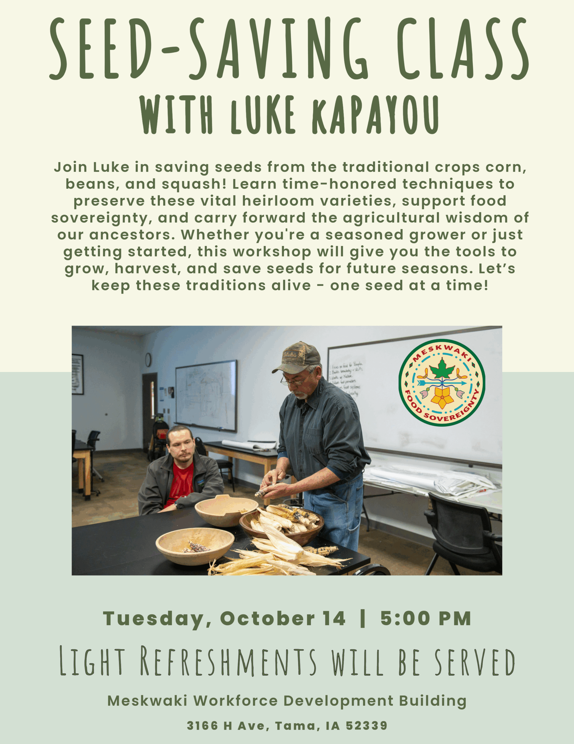 Food Sovereignty to host a Seed-Saving Class with Luke Kapayou on October 14