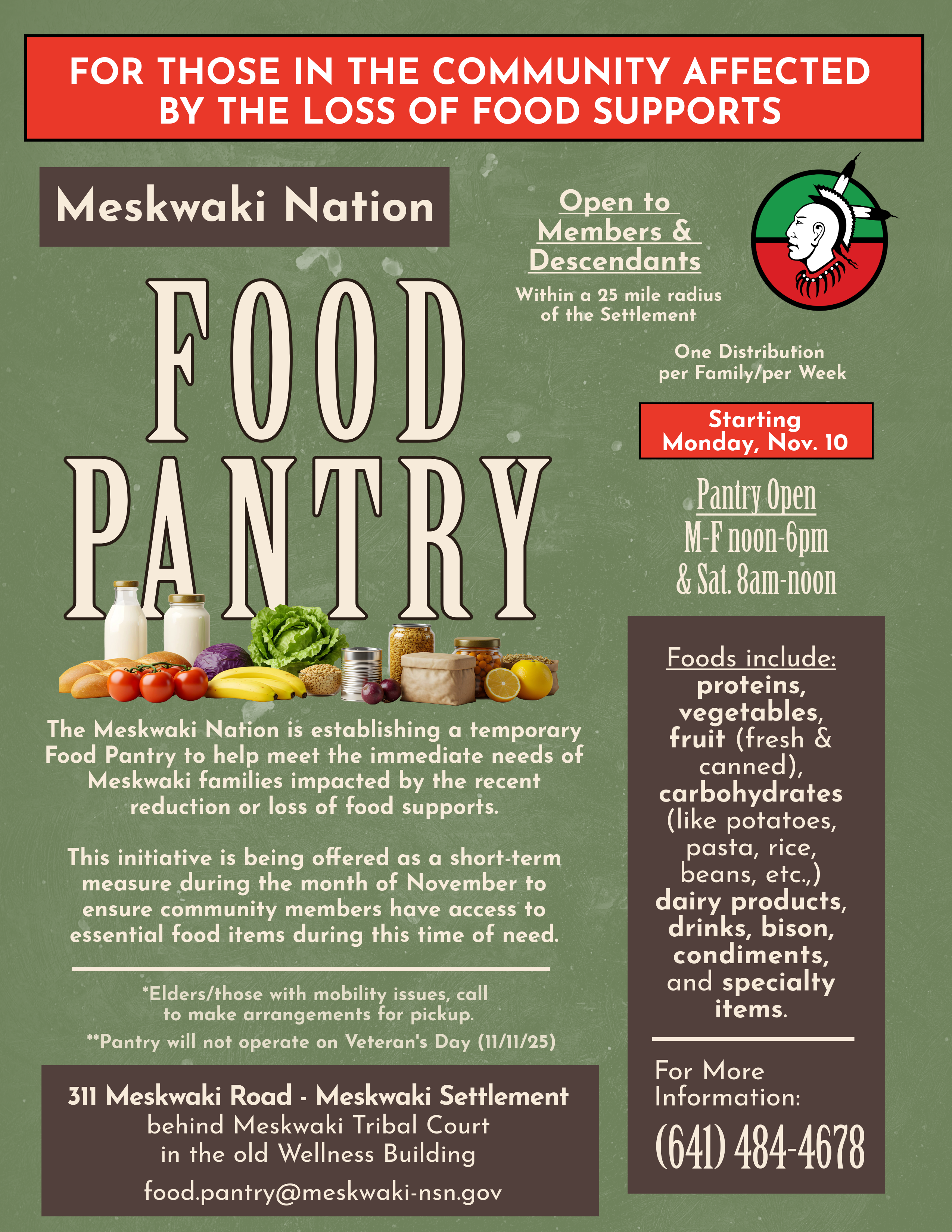 Meskwaki Nation Food Pantry to Open November 10