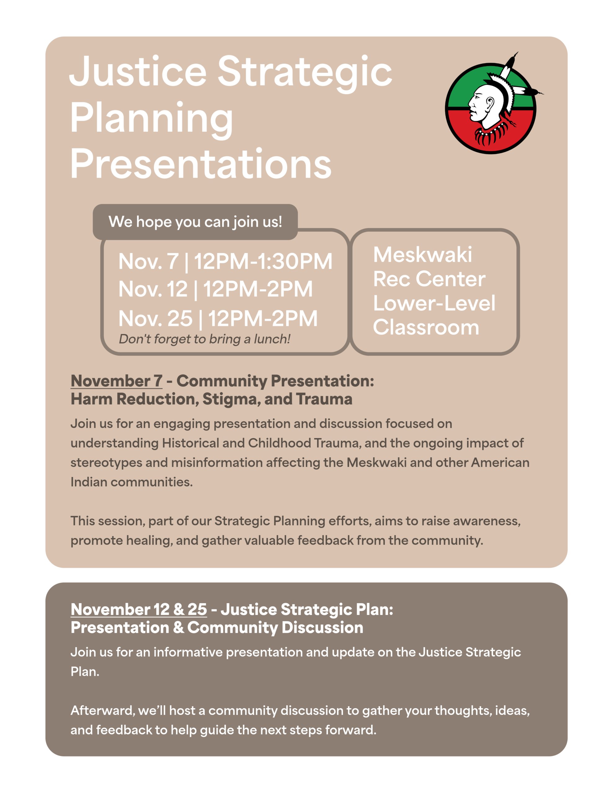 Justice Strategic Planning Presentations to be held Nov. 7, Nov. 12 & Nov. 25