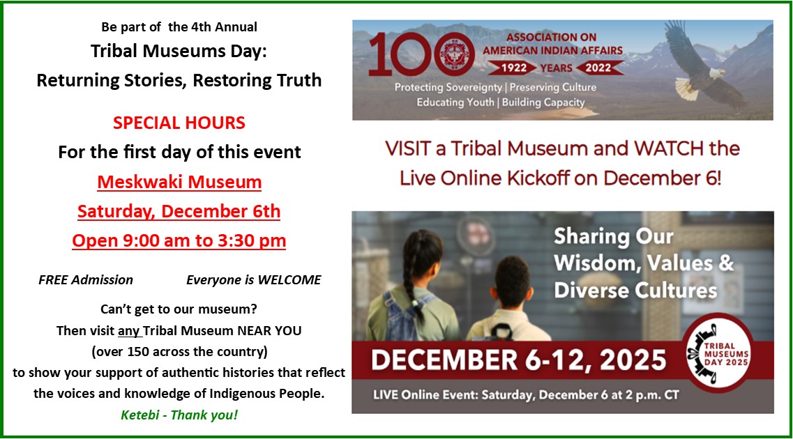 Meskwaki Museum to be Open December 6 for Tribal Museums Day