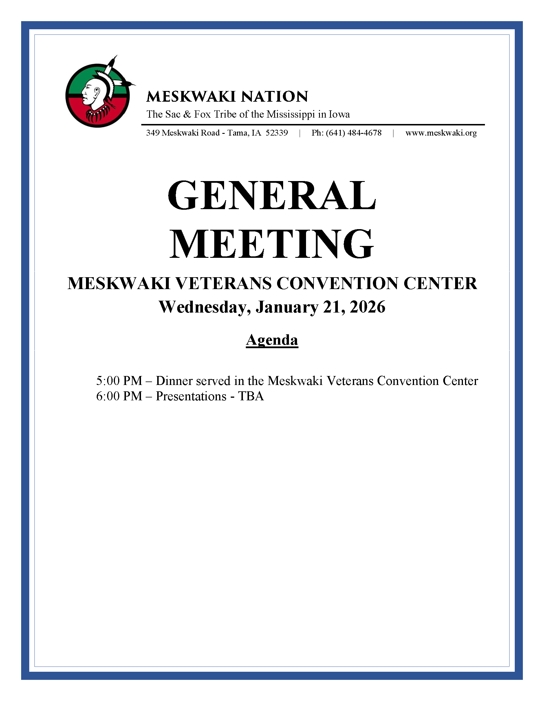 General Meeting to be held January 21, 2026