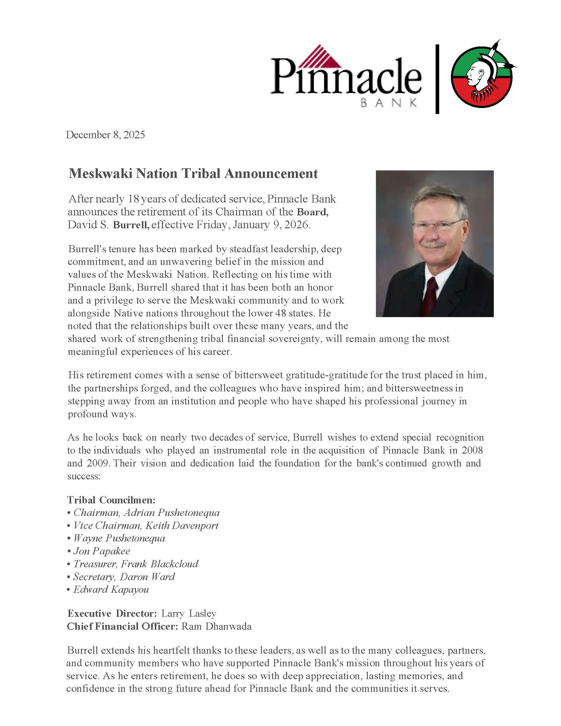 David Burrell to Retire from Pinnacle Bank