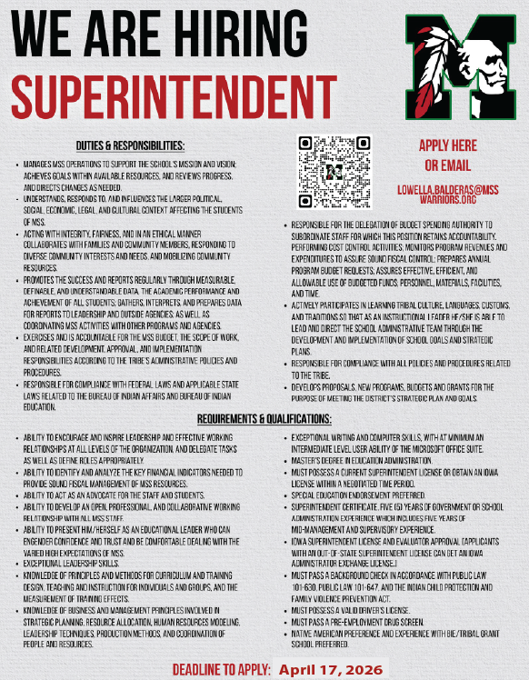 Extending Superintendent Job Opening