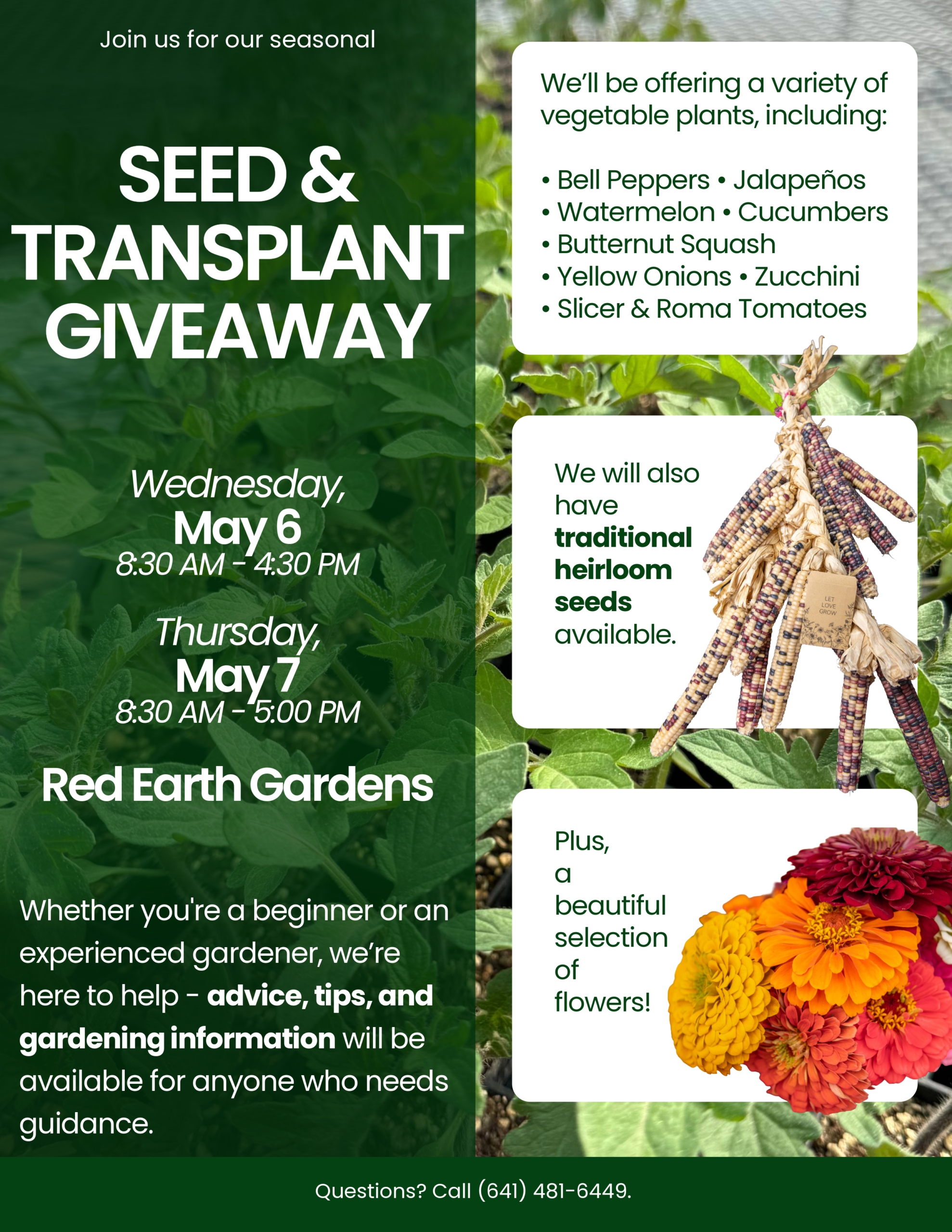Seed & Transplant Giveaway to be held May 6-7