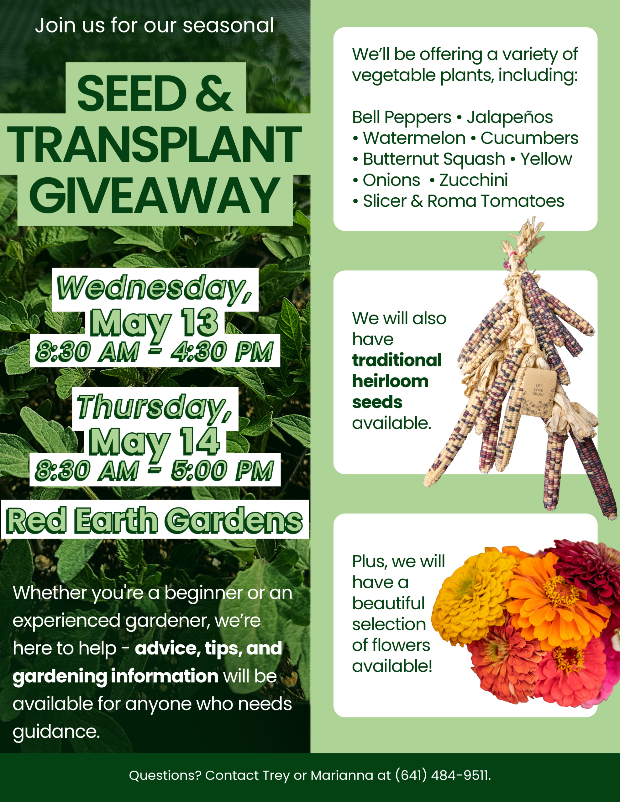 NEW Dates: Seed  & Transplant Giveaway to be held May 13-14