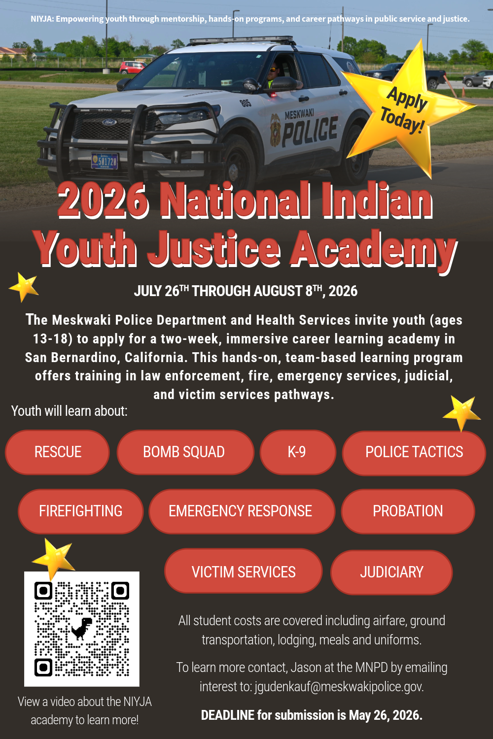 Now Accepting Applications for National Indian Youth Justice Academy