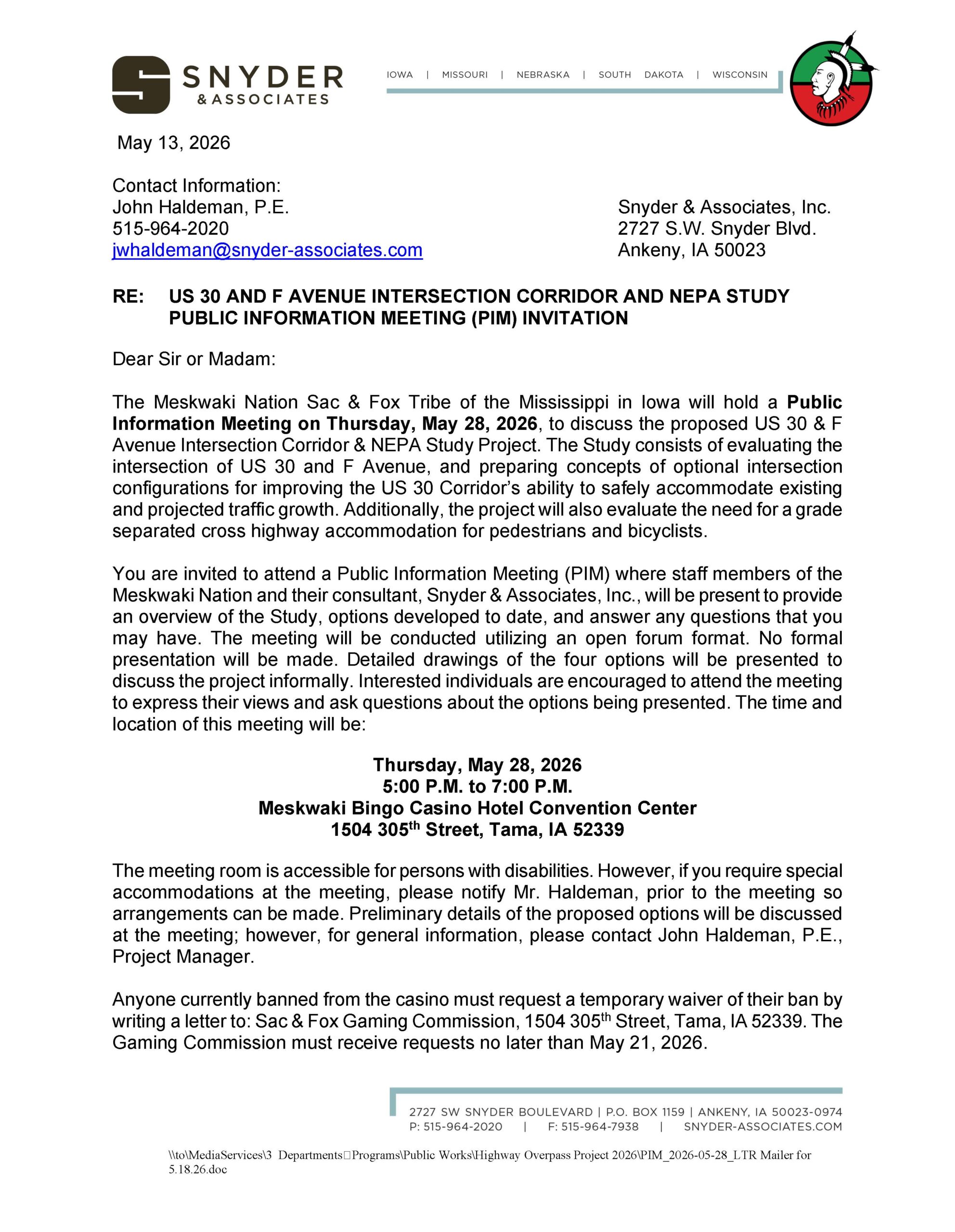 US Hwy 30 and F Ave Project Study Information