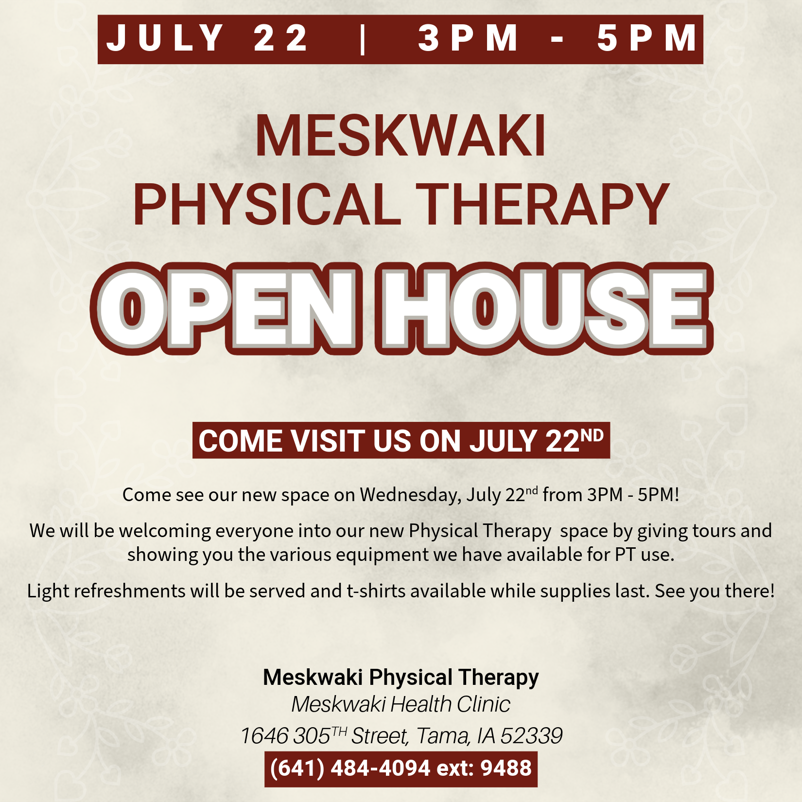 Meskwaki Physical Therapy Reschedules Open House to July 22