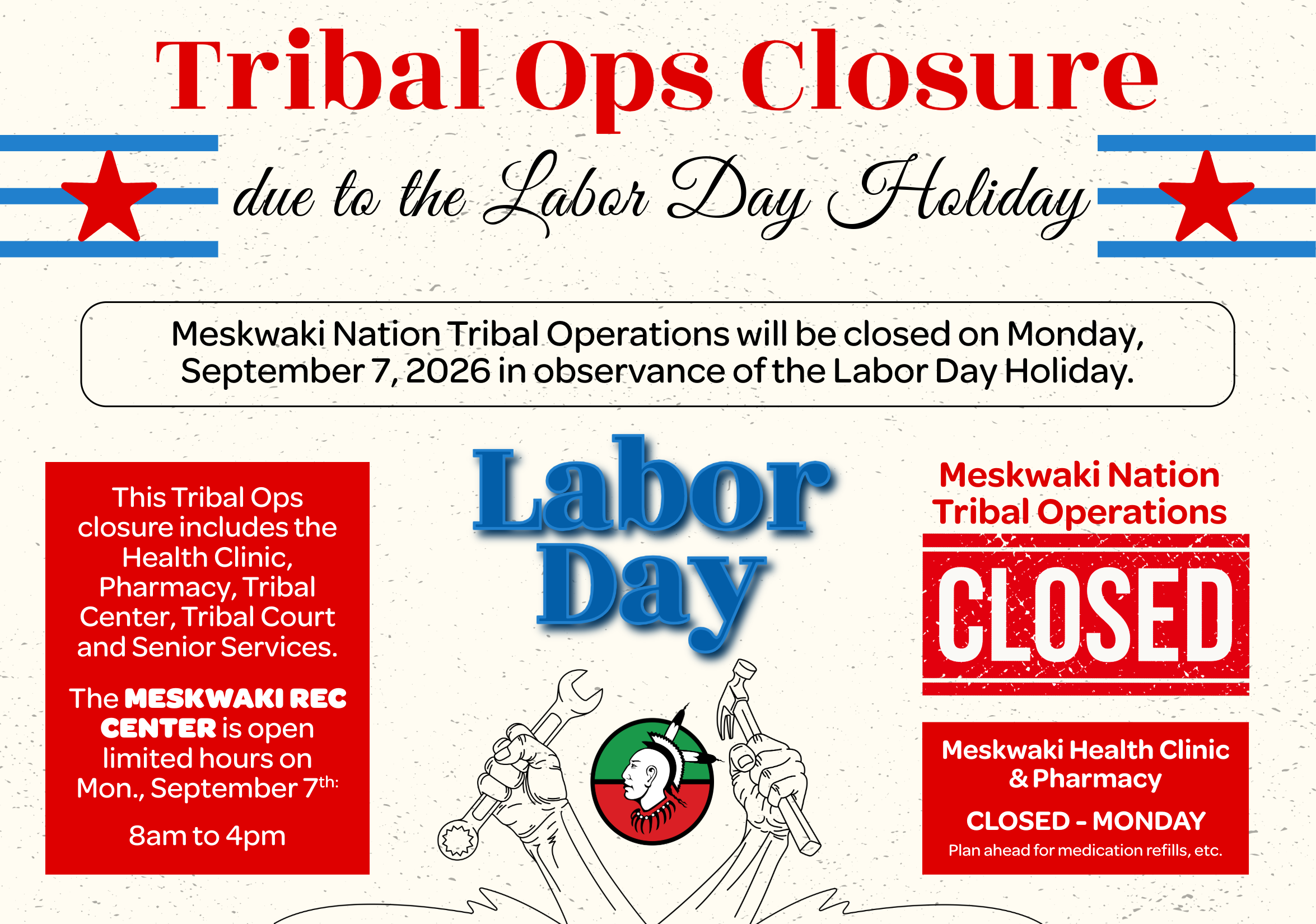 Tribal Ops will be Closed on September 7 for the Labor Day Holiday
