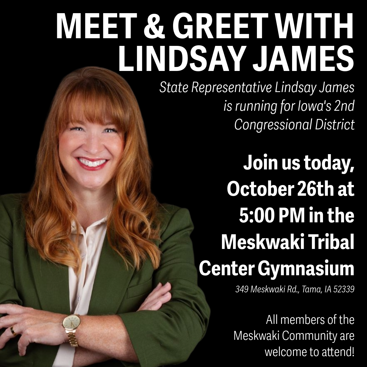 Meet & Greet with Lindsay James, State Representative running for Congress TODAY, October 26