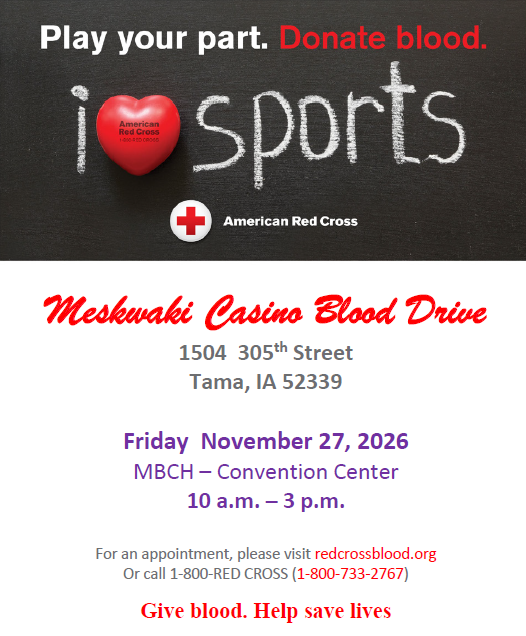 Meskwaki Casino Blood Drive to be held November 27