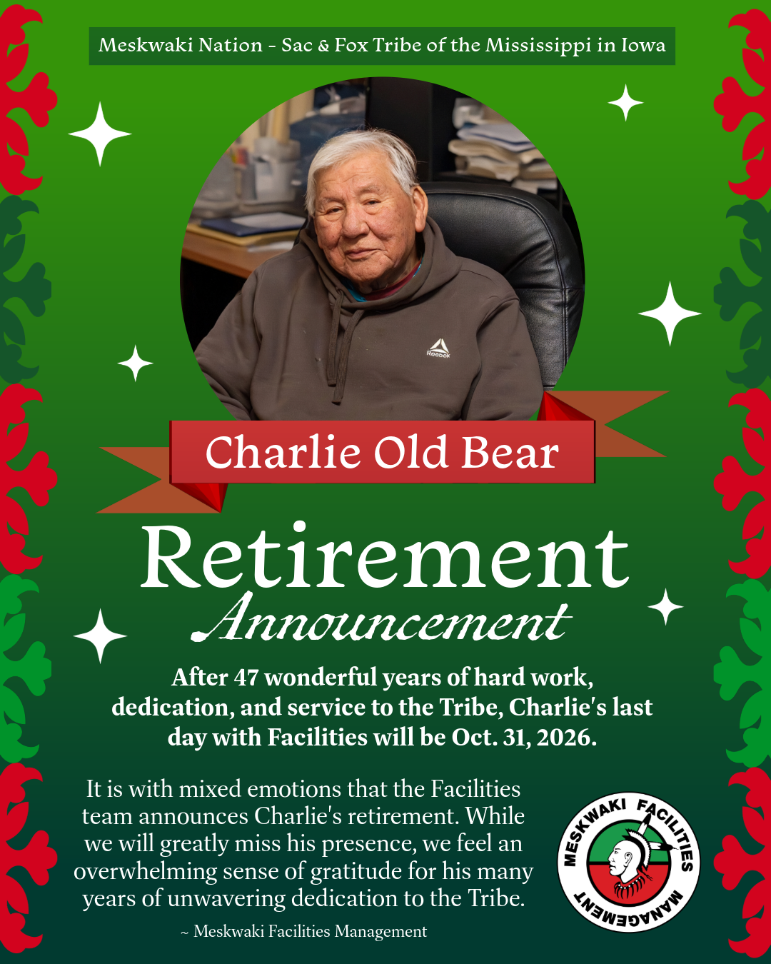 Charlie Old Bear Is Retiring from Tribal Ops