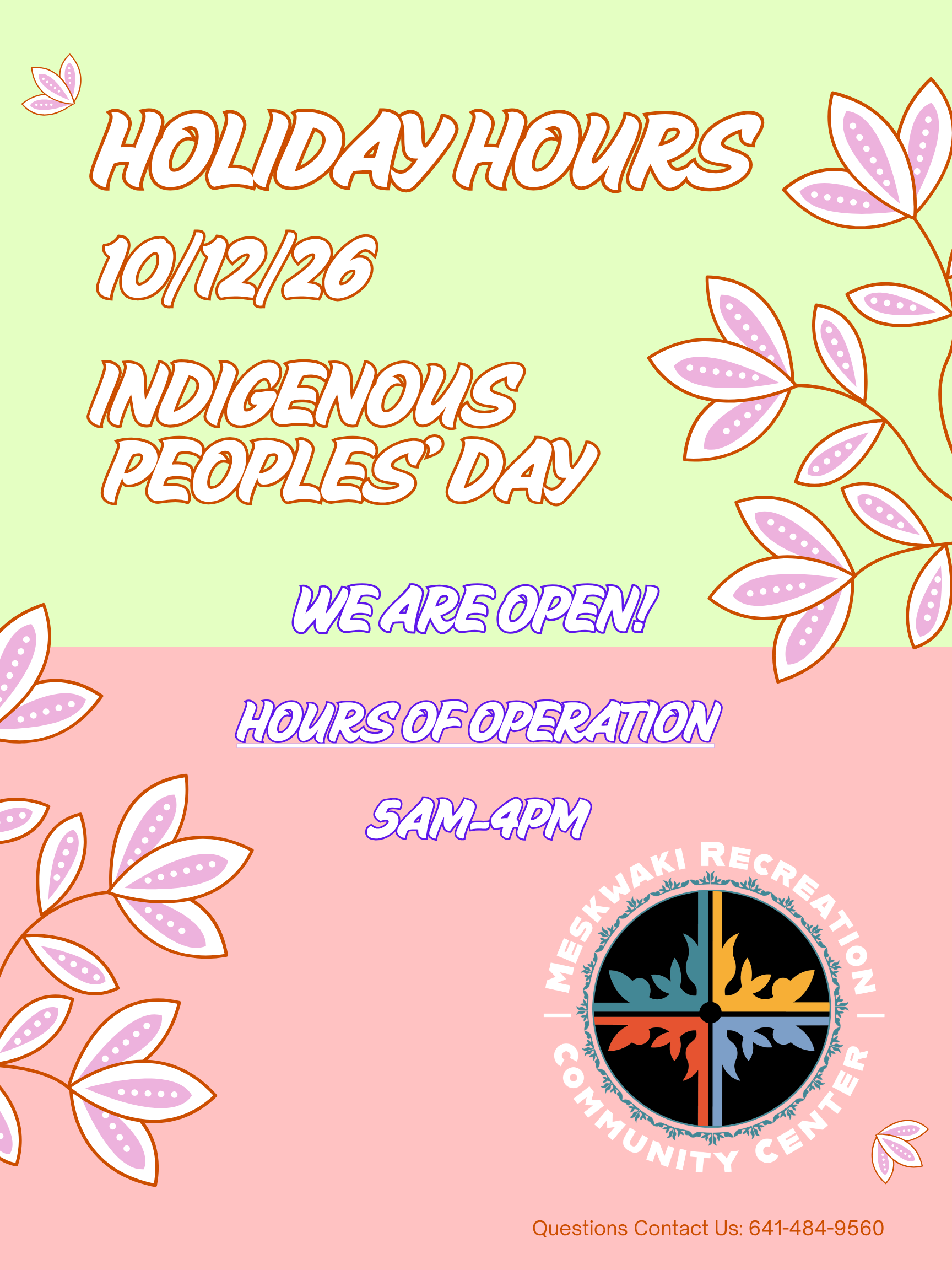 Rec Center Hours for Indigenous Peoples Day