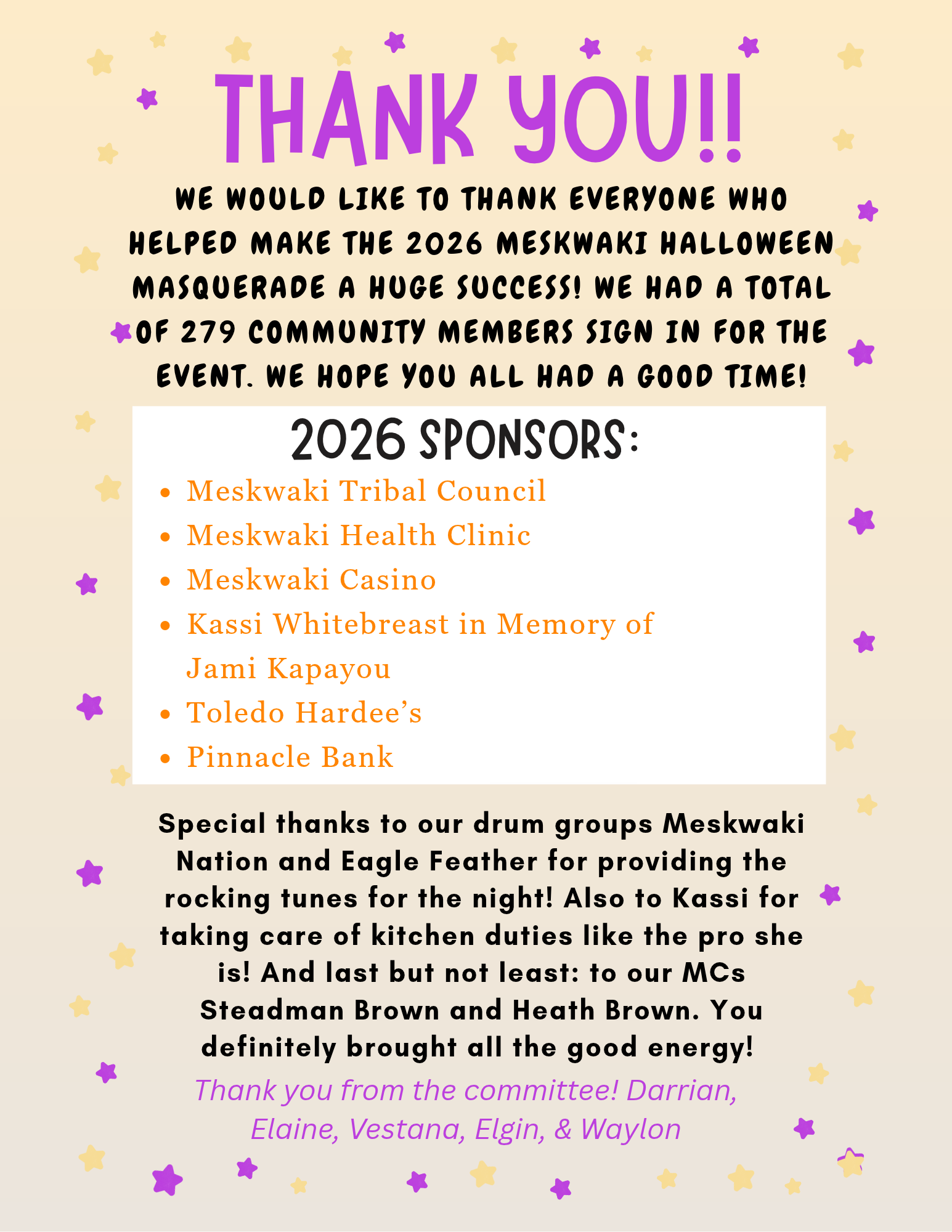 Thank you from the Meskwaki Halloween Masquerade Committee!